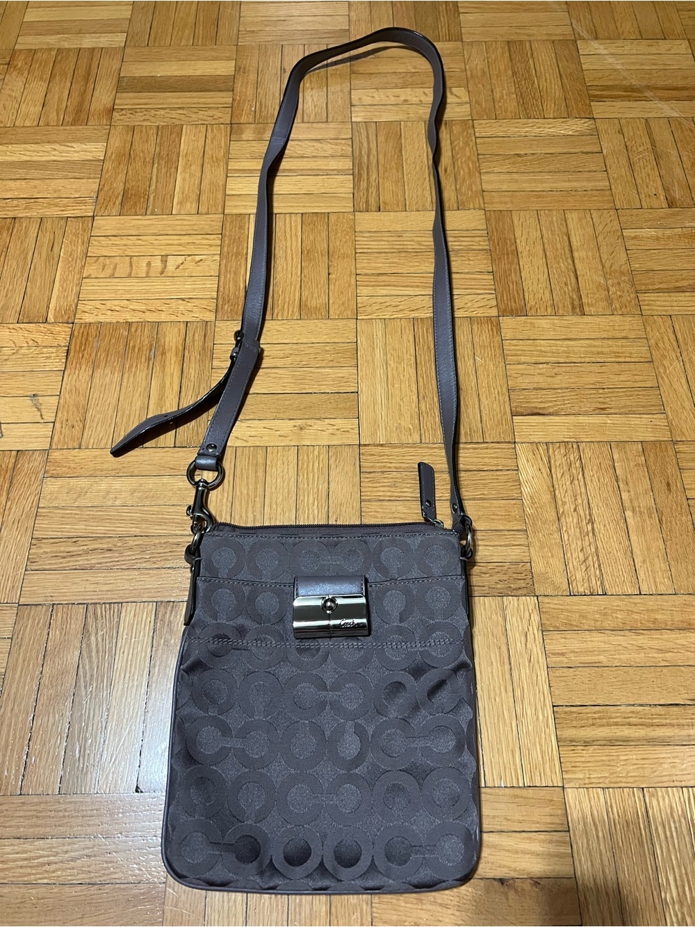 Coach Brown Signature Crossbody with Silver-Tone Lock
